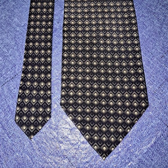 Valerio Garati Necktie 100% Pure Silk 57"-60" Men Black/Gold Designer Geometric - Picture 4 of 7